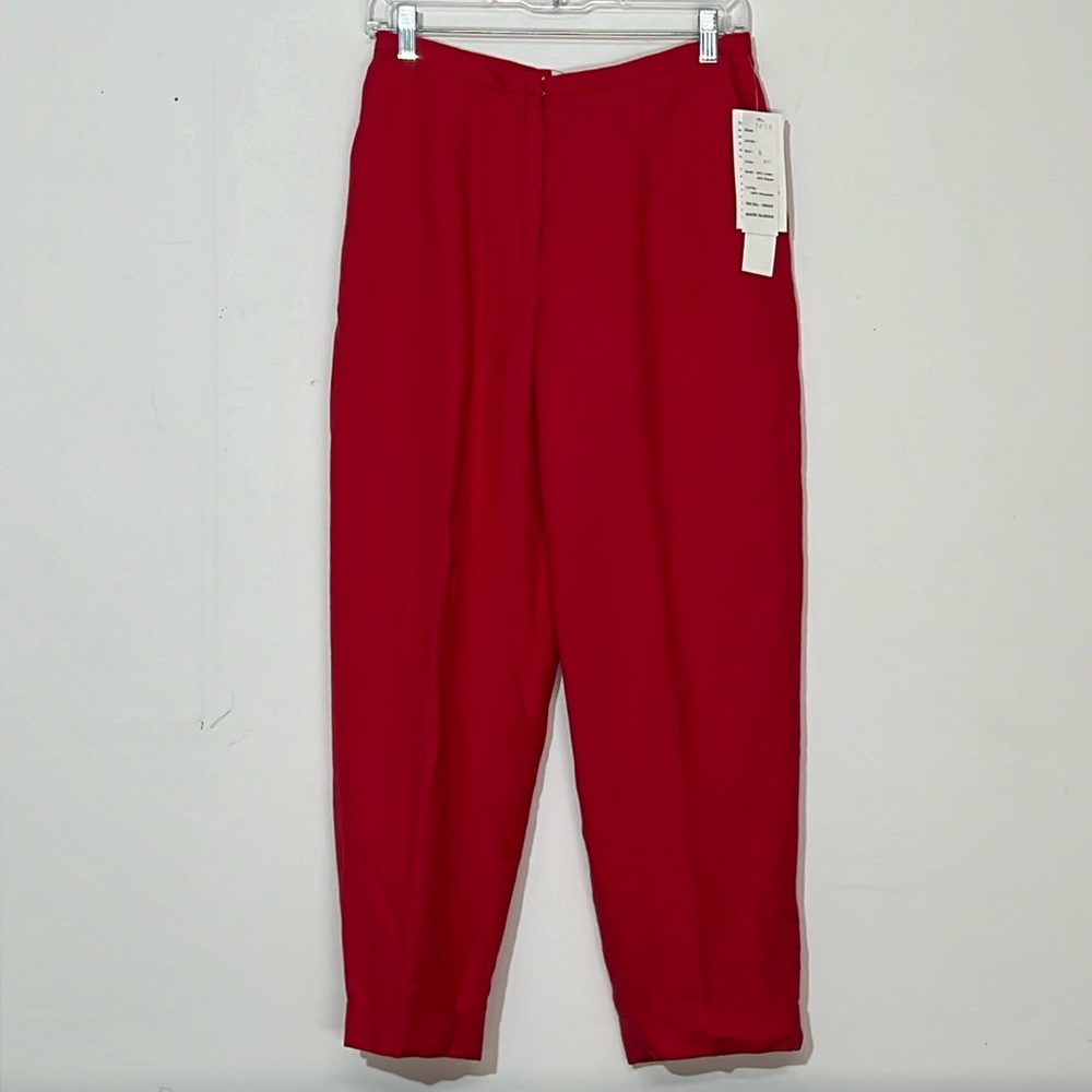 🌞 Annie Alexander NWT scarlet red linen blend cuffed bottom lined pants 8